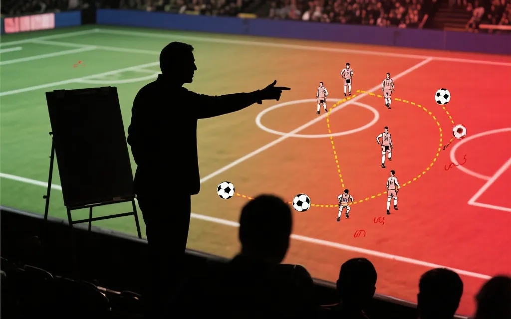 教练在场边指挥与球员跑位热区的战术分析画面